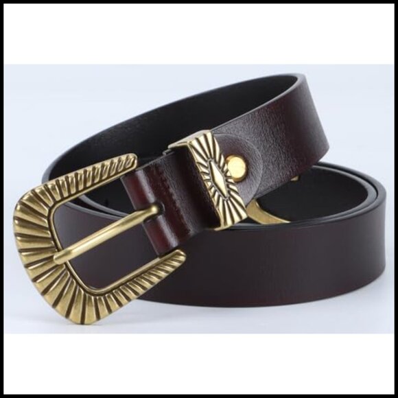 Western Leather Belt Vintage Chic Adjustable Silver Gold Buckle Accessory main image 7